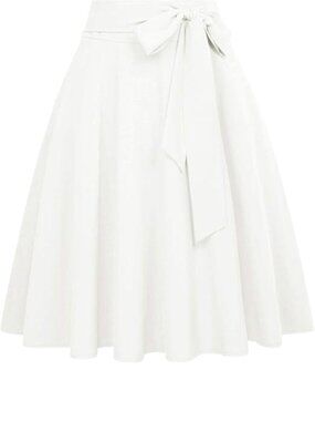 Belle Poque High-Waisted A-Line Midi Skirt with Pockets & Sash Belt